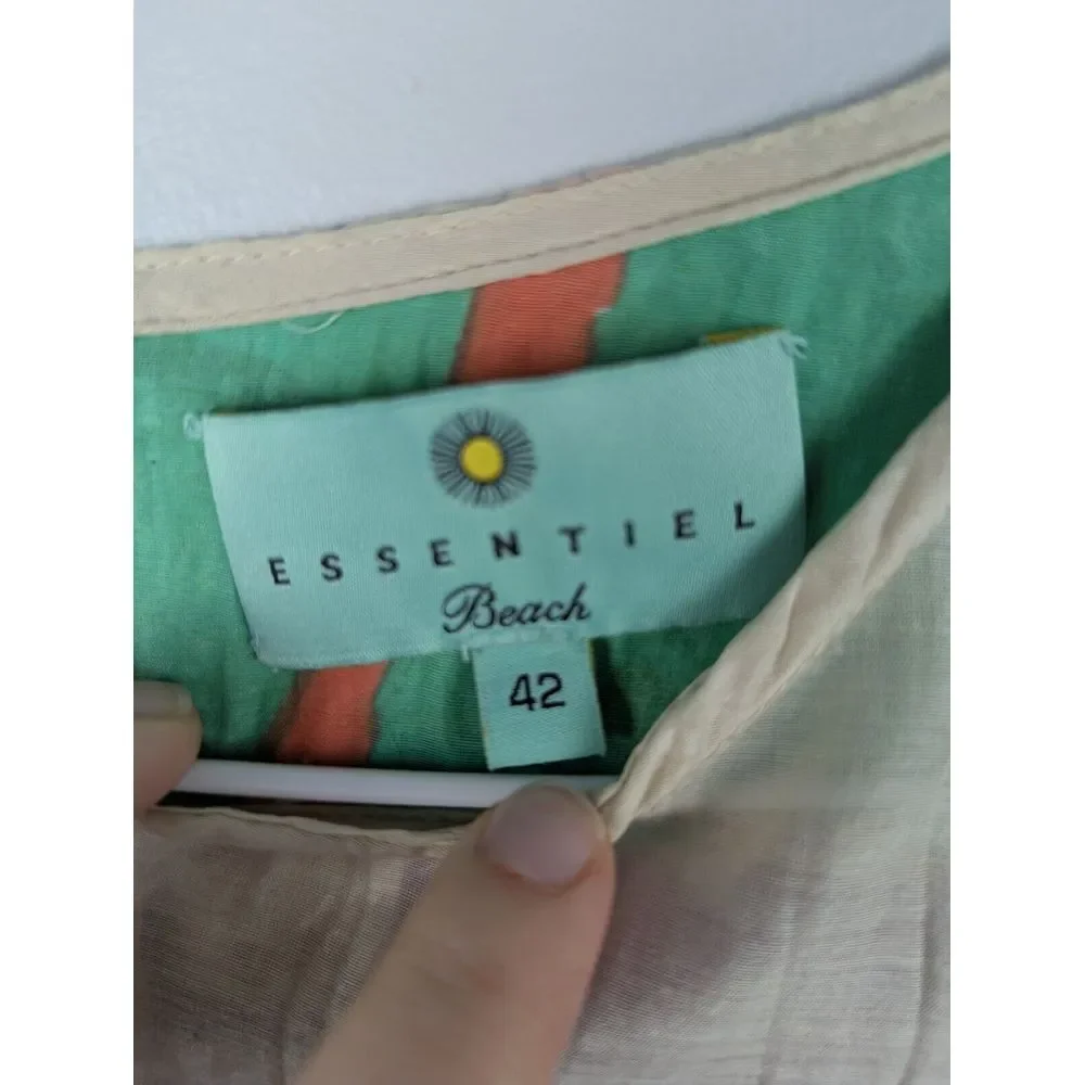Essentiel Beach Women's Silk Blend Top EU42 Large‎ Floral Tan Shirt Sequence - Picture 4 of 11